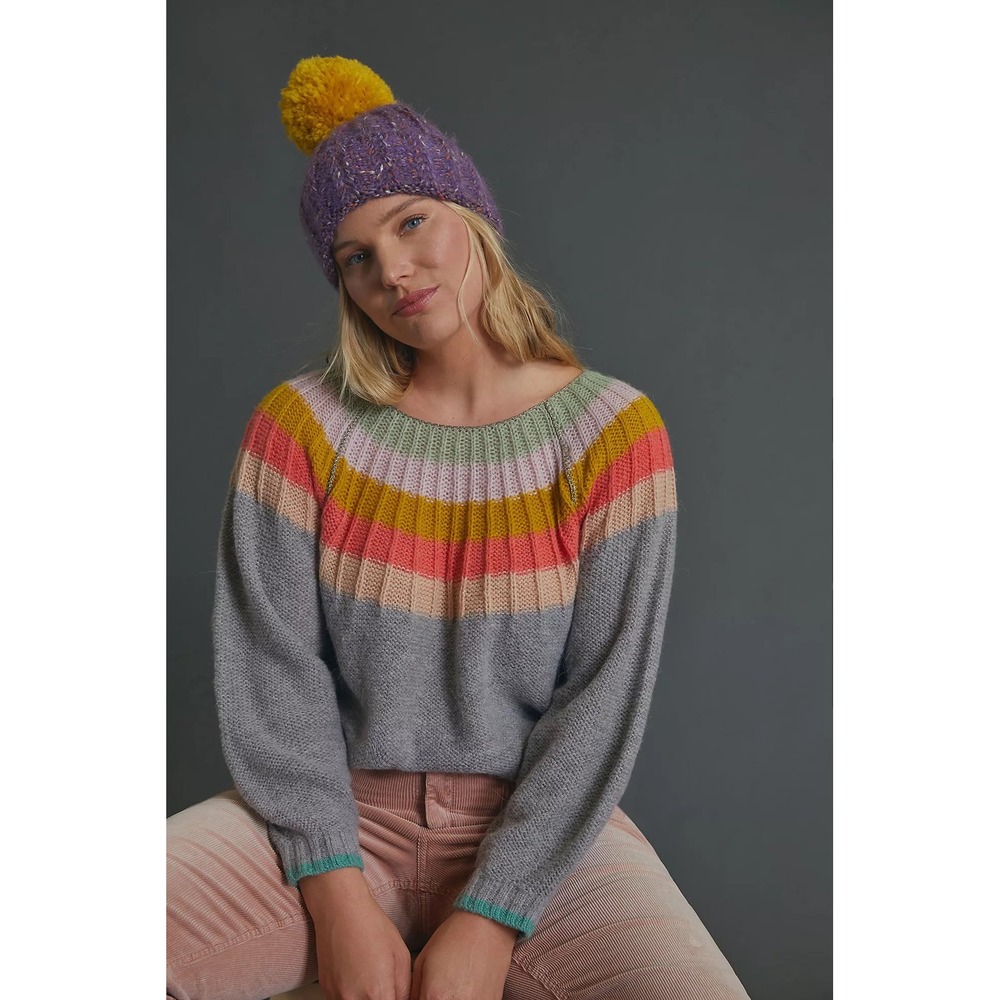 Anthropologie Colleen Rainbow Stripe Alpaca Wool Knit Sweater Size S